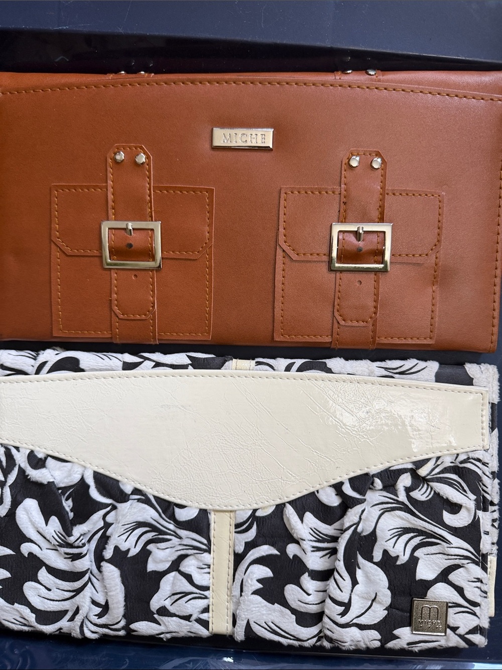 Miche Tan & Cream Floral Clutch Set